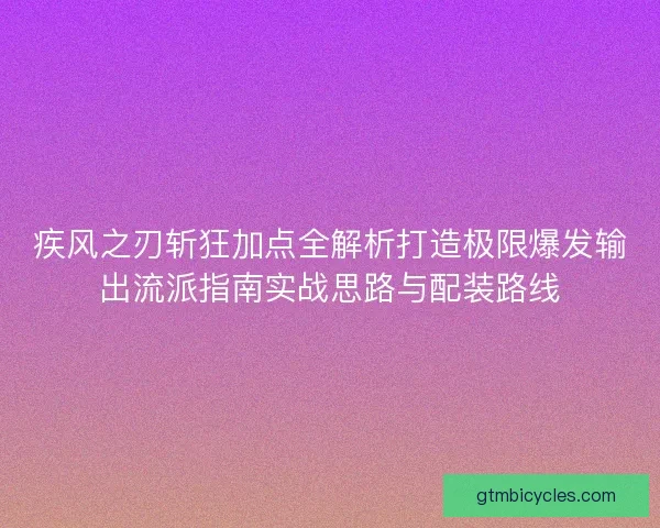 疾风之刃斩狂加点全解析打造极限爆发输出流派指南实战思路与配装路线