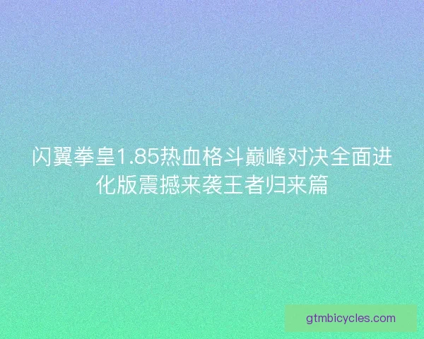 闪翼拳皇1.85热血格斗巅峰对决全面进化版震撼来袭王者归来篇