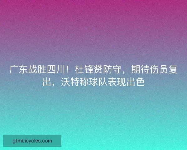 广东战胜四川！杜锋赞防守，期待伤员复出，沃特称球队表现出色